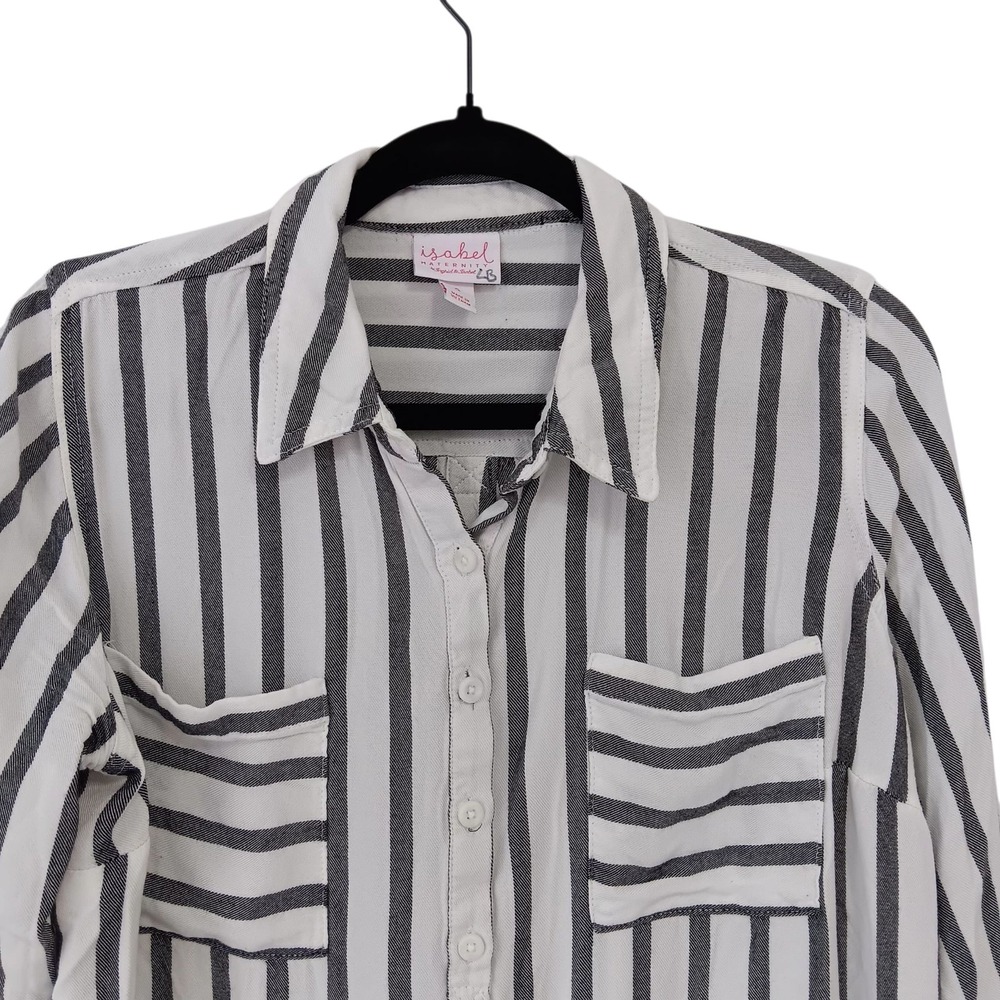Isabel Maternity Flannel Shirt W Small Gray‎ White Striped Button Down Soft - Picture 5 of 7